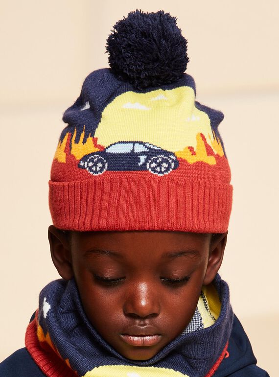 Berretto navy con pompon con motivo paesaggio FRAVOTAGE / 23E4PG51BON506