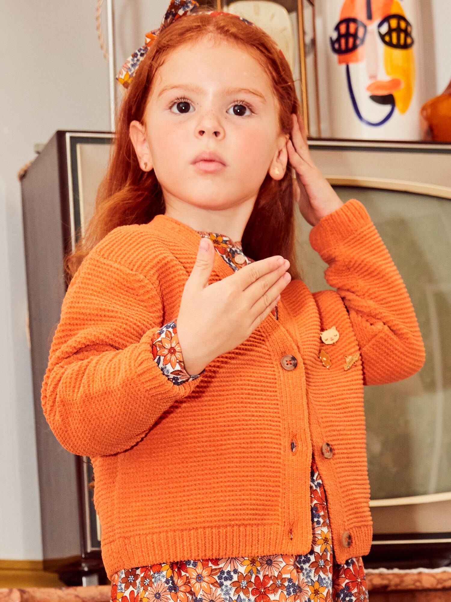 Cardigan in maglia di ciniglia arancione Ragazza Sergent Major