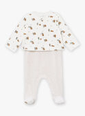 Set tutina e cardigan beige ed ecrù in velluto LOHENN / 24H0NG21ENSA011