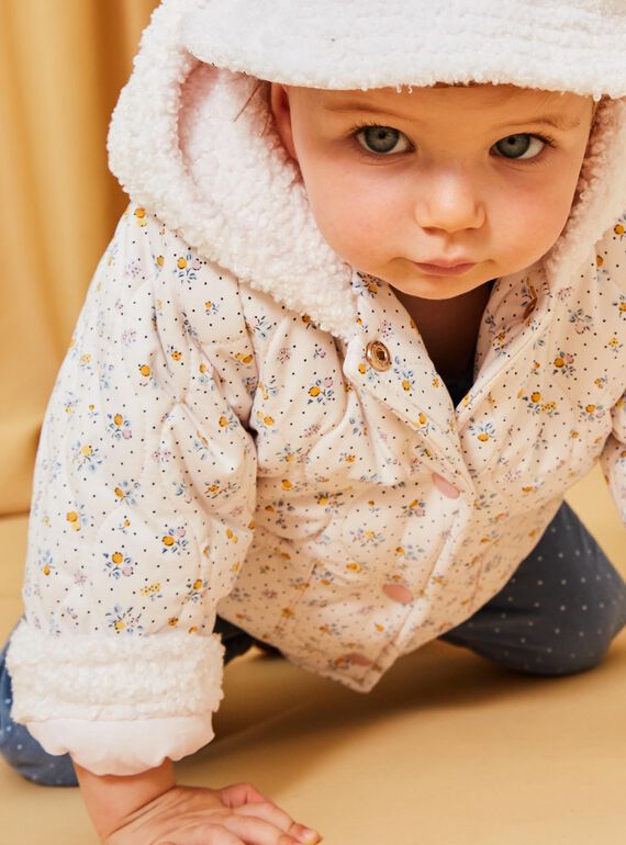 Cappotto con cappuccio con stampa fiori e pelliccia sintetica rosa chiaro DIPENNY / 22H1BFM1MAND319