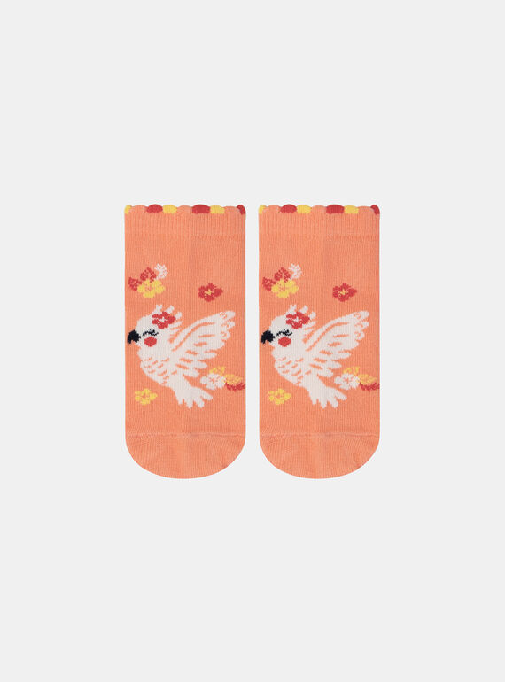 Calze jacquard arancioni con motivo uccello e stampa fiori multicolore KLOSOZETTE / 24E4PFS1SOBE405