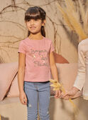 T-shirt rosa ricamata scritta a fiori fantasia bambina CETIETTE / 22E2PFB1TMC305