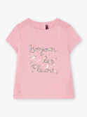 T-shirt rosa ricamata scritta a fiori fantasia bambina CETIETTE / 22E2PFB1TMC305
