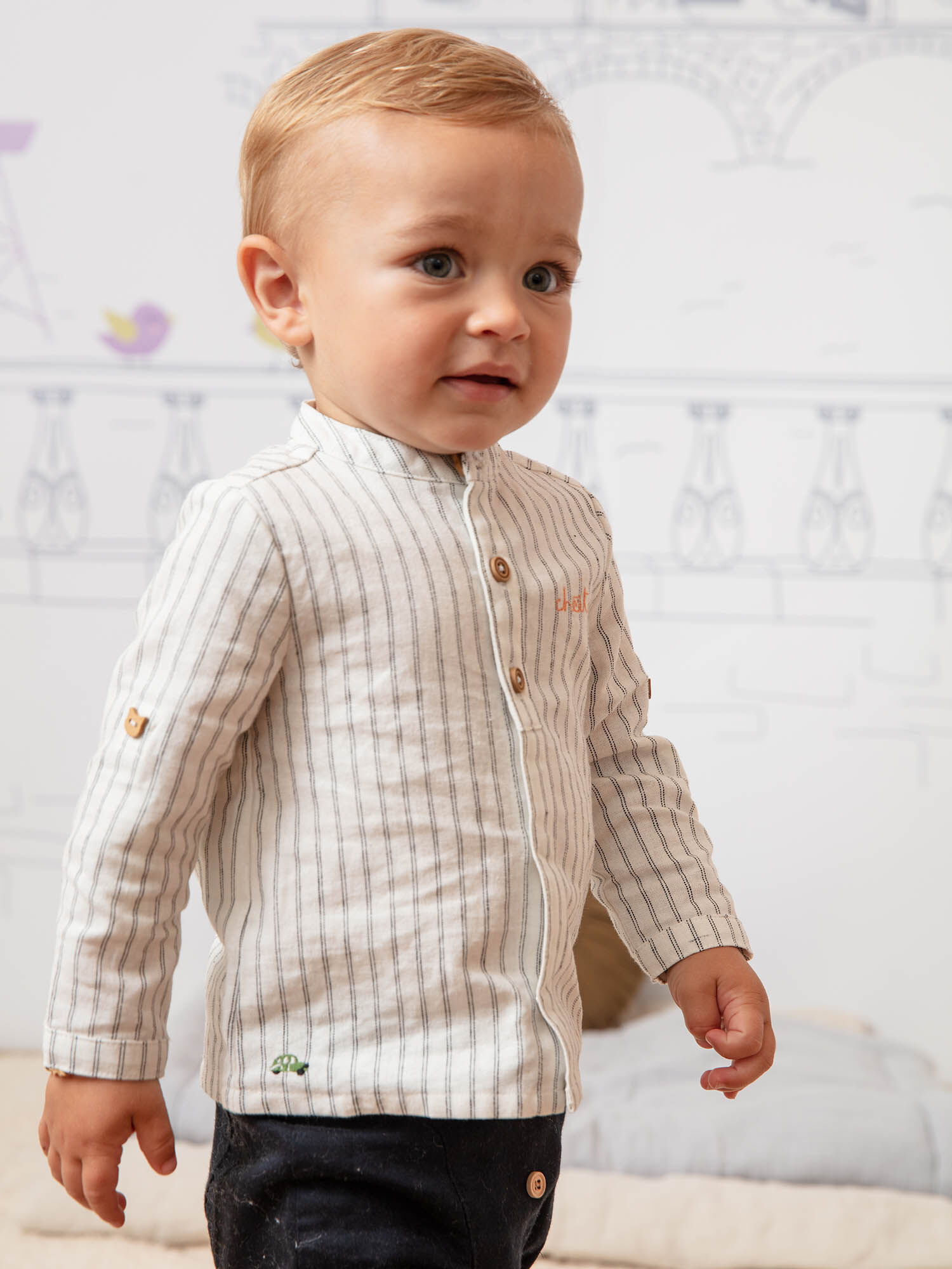 Camicia ecr e navy a righe neonato Ragazzo Sergent Major