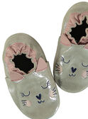 Scarpe pelle morbida glitterata beige con ricamo gatto neonata GNFCHAT / 19WK37Z2D3S080