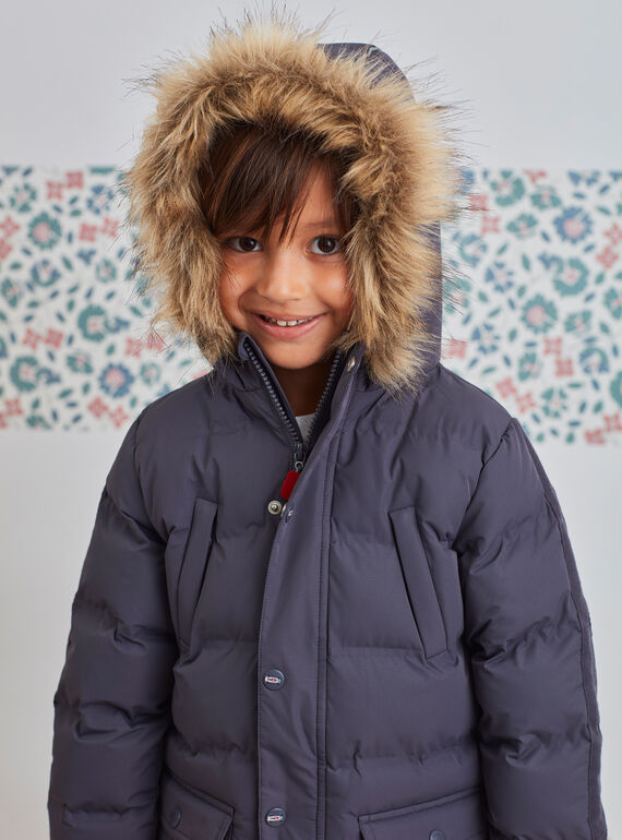 Parka grigio scuro fodera in pile bambino BADOUNAGE / 21H3PGE3PARJ916