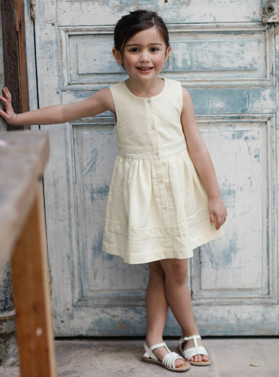Abito giallo limone a righe bambina ZIRAYETTE / 21E2PFO2CHSB104