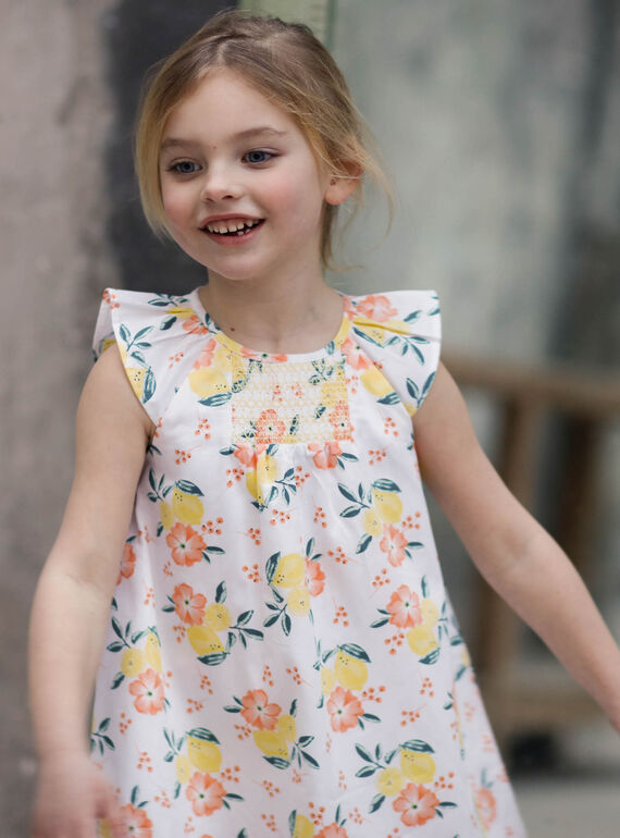 Abito bianco e giallo con stampa limone e a fiori bambina ZICITETTE / 21E2PFO1ROB000