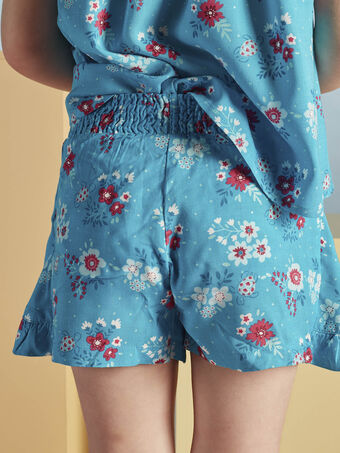 Shorts blu turchese con stampa a fiori bambina CAUSHOETTE 2 / 22E2PFT4SHO202