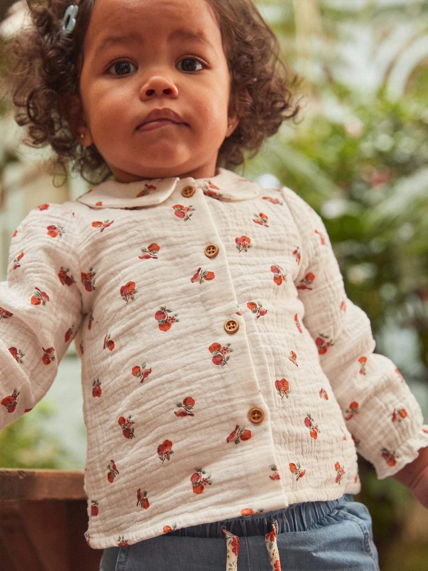 Camicia vaniglia in garza di cotone con stampa frutta