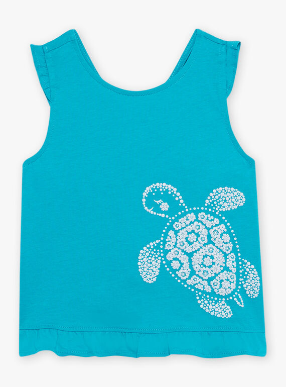 Canottiera blu turchese con motivo tartaruga bambina CAUJERETTE  2 / 22E2PFT1DEB202