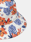Cappello da pescatore bianco con stampa fiori tropicali arancione e blu KLOBOBETTE / 24E4PFS1CHA001