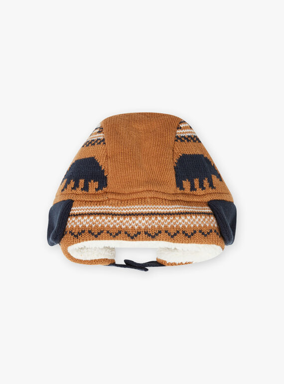 Colbacco cammello in maglia jacquard con motivi orso bambino BITETAGE / 21H4PGE3BON804