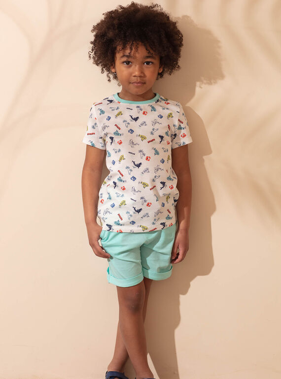 Completo da spiaggia ecrù e celeste t-shirt e shorts bambino ZIPALAGE4 / 21E3PGQ3ENS001