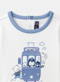 Body a T-shirt écru e azzurro con motivi di tram e animali LADULIO / 24H1BGJ1BOD001