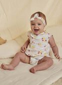 Pagliaccetto in raso di cotone bianco e fascia con stampa frutta e fiore nascita bambina CONSUELA / 22E0CFI3ENS000