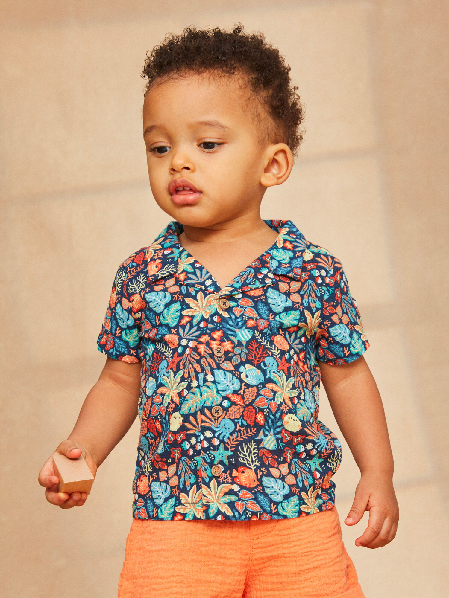 Camicia navy con stampa animali marini e foglie multicolore Ragazzo Sergent Major