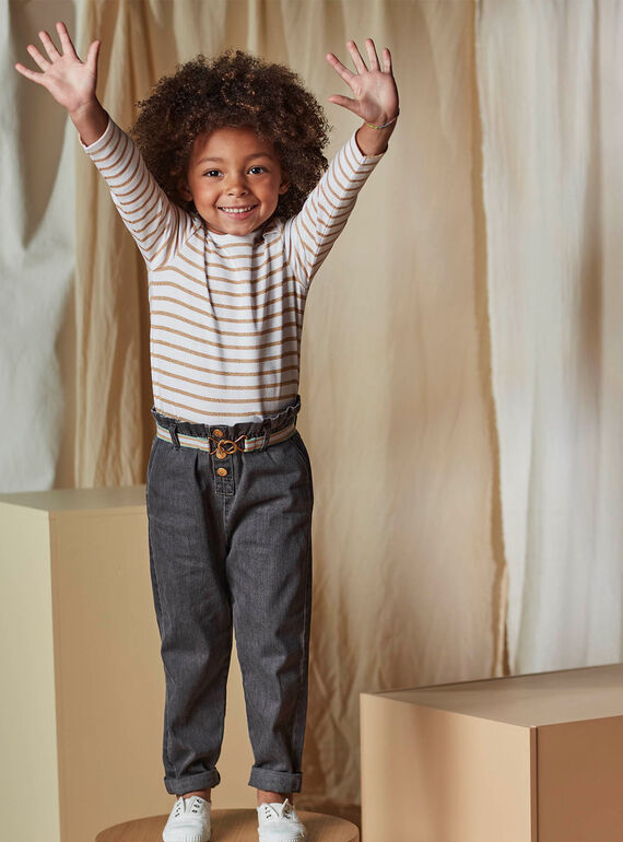 Jeans denim paperbag e cintura a righe bambina CLODETTE2 / 22E2PFF1JEAK004