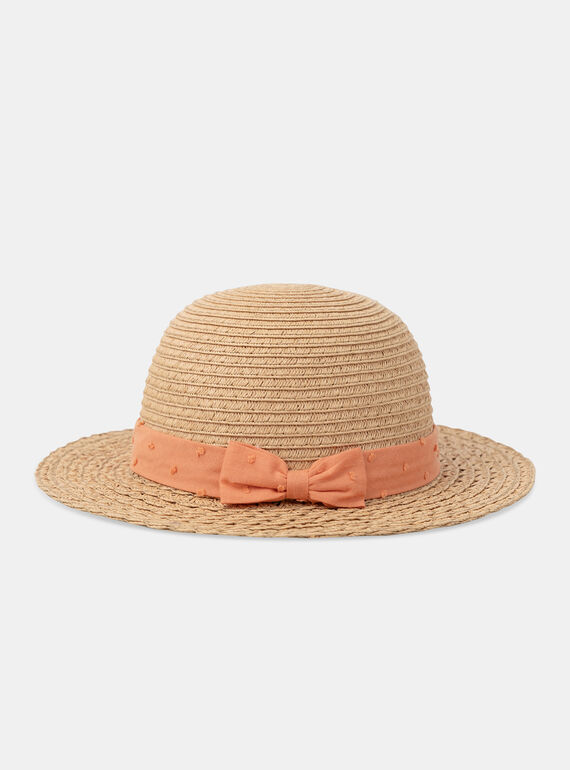 Cappello di paglia neutro con nastro plumetis arancione KAZOE / 24E4BFS1CHAE405