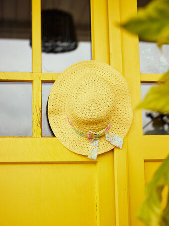 Cappello di paglia con fascia in popeline e fiocco con stampa a fiori bambina CRAPETTE / 22E4PFN1CHAB115