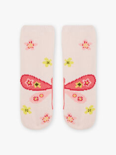Calze rosa antiscivolo con stampa fiore e libellula bambina BRIZOETTE / 21H4PFM1SOA321