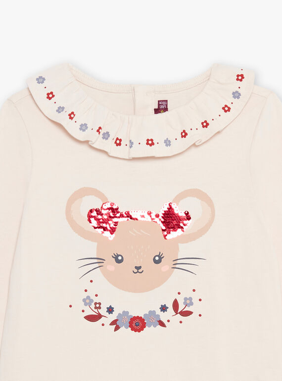 T-shirt beige a maniche lunghe e con motivo testa di topo DRITIMETTE / 22H2PFX2TML808