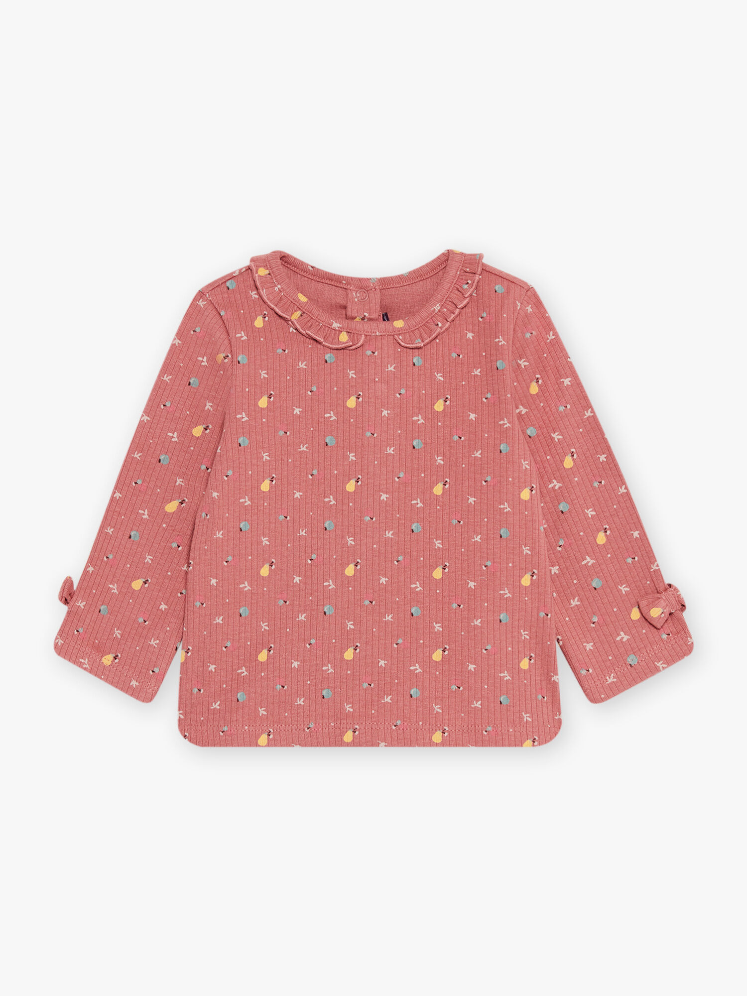 Blusa a maniche lunghe con stampa a fiori rosa antico