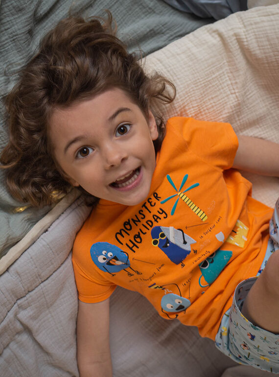Pigiama arancione e blu con motivi mostri bambino CAMONAGE / 22E5PG56PYJ400