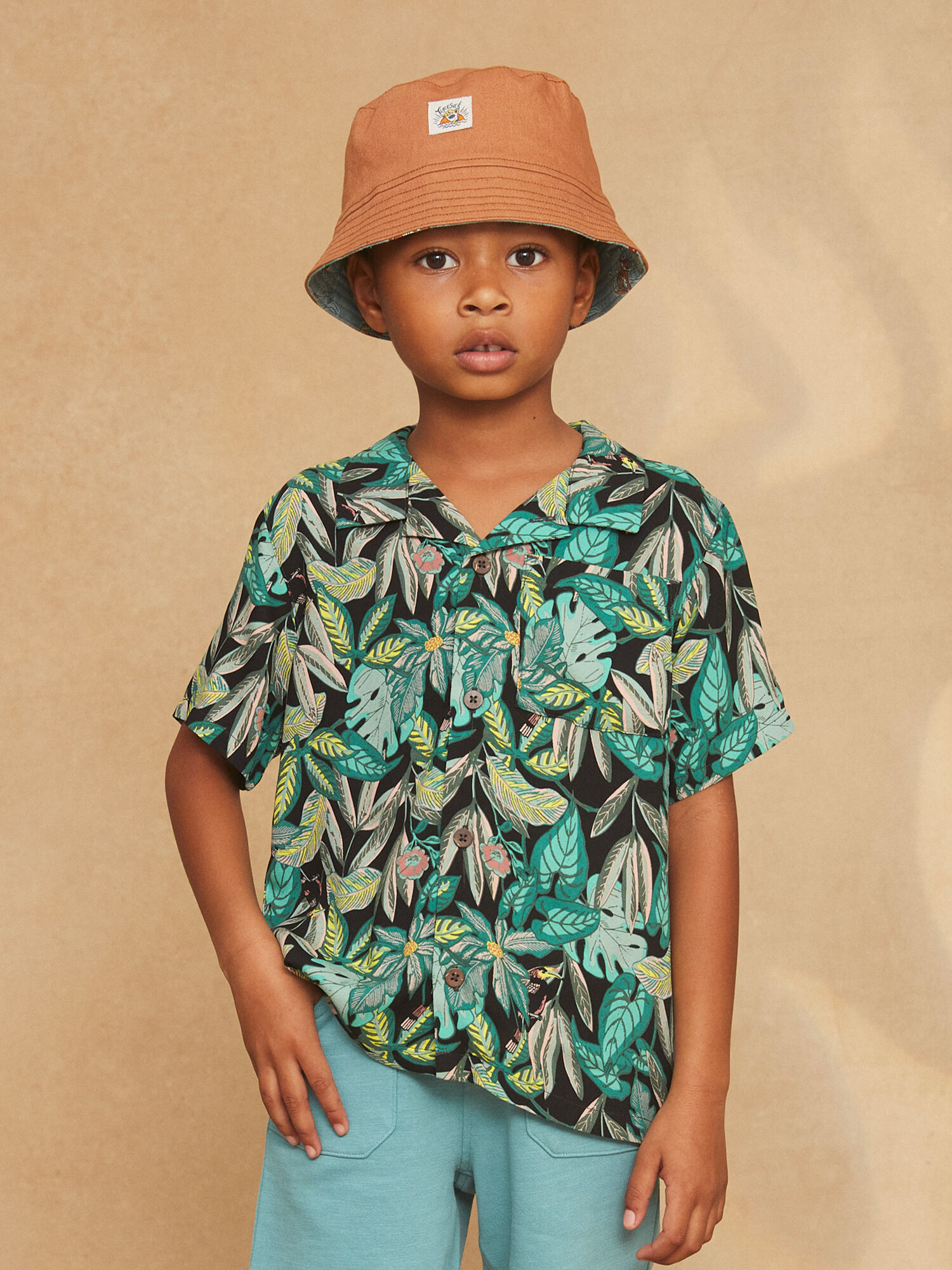 Camicia turchese con stampa foglie Ragazzo Sergent Major