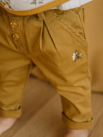 Pantaloni con cintura in popeline regolabile senape DACELINE / 22H1BFD1PAN804