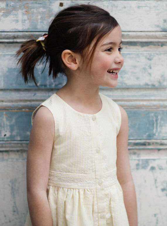 Abito giallo limone a righe bambina ZIRAYETTE / 21E2PFO2CHSB104