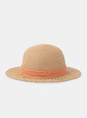 Cappello di paglia neutro con nastro plumetis arancione KAZOE / 24E4BFS1CHAE405