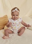 Pagliaccetto in raso di cotone bianco e fascia con stampa frutta e fiore nascita bambina CONSUELA / 22E0CFI3ENS000
