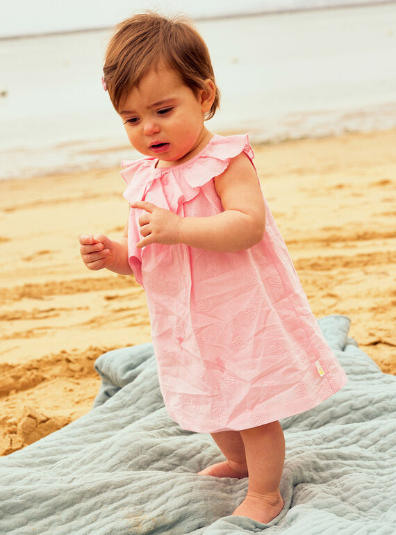Abito in popeline rosa con ricami conchiglie e bloomer neonata CASOLEIL / 22E1BFN1ROBD315