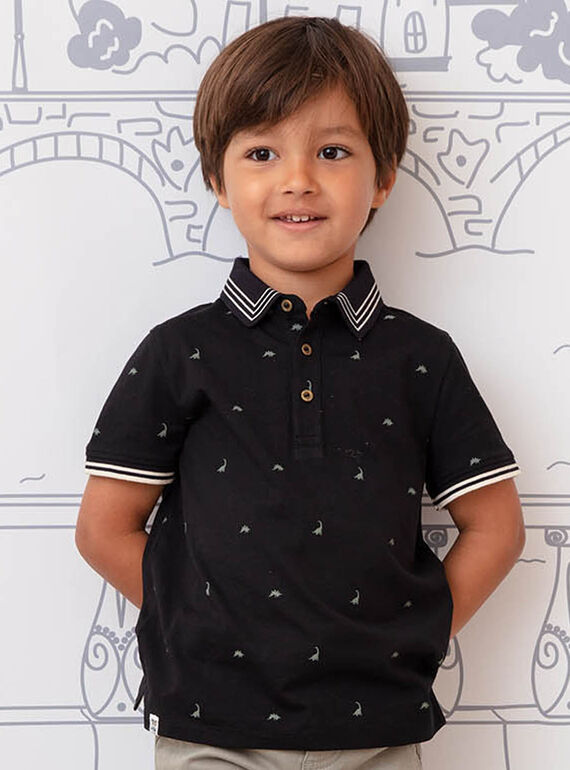 Polo maniche corte nera con ricamo dinosauro bambino BAPOLAGE / 21H3PG21POL090