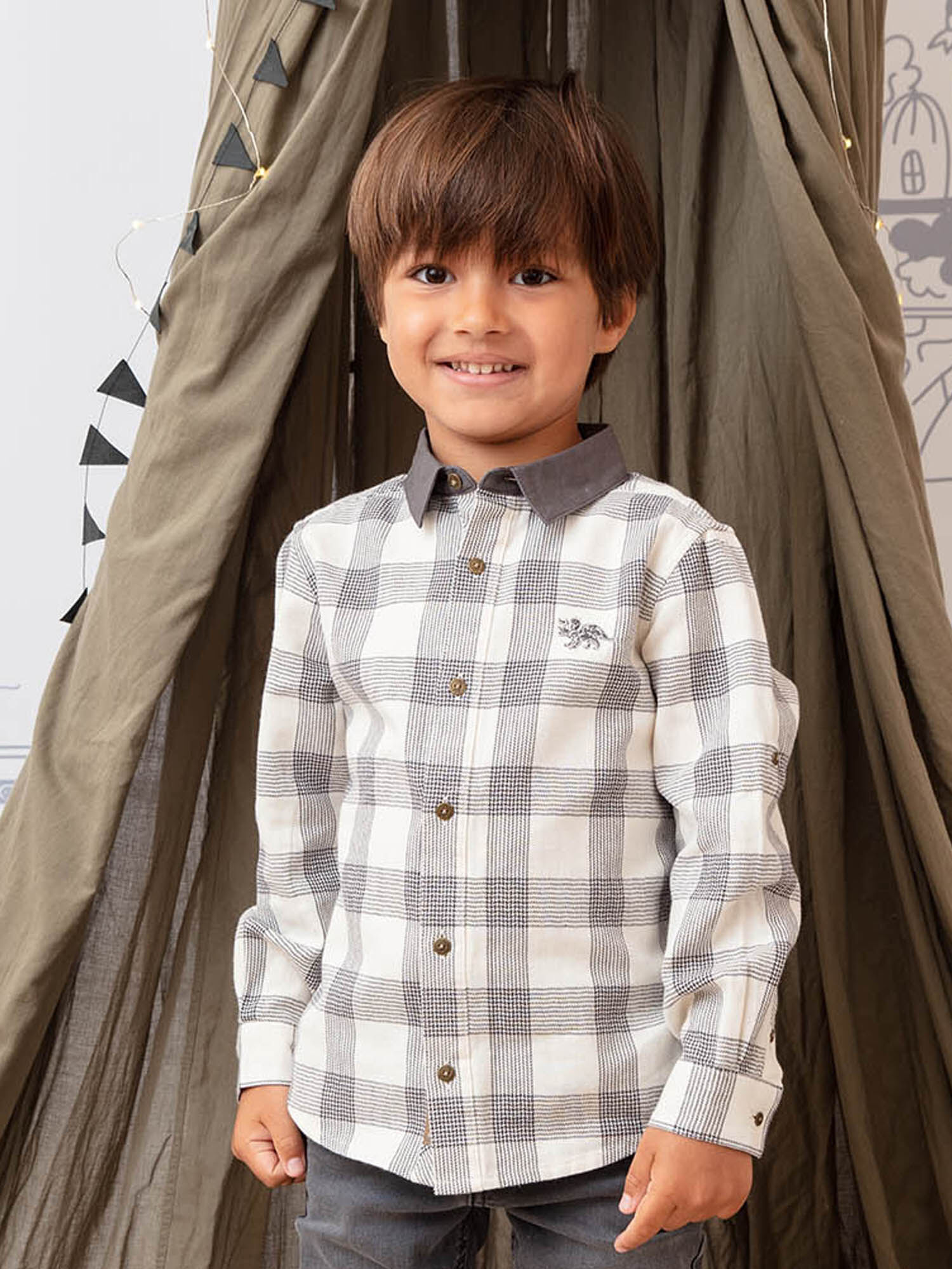 Camicia maniche lunghe a quadri bicolore bambino Ragazzo Sergent Major