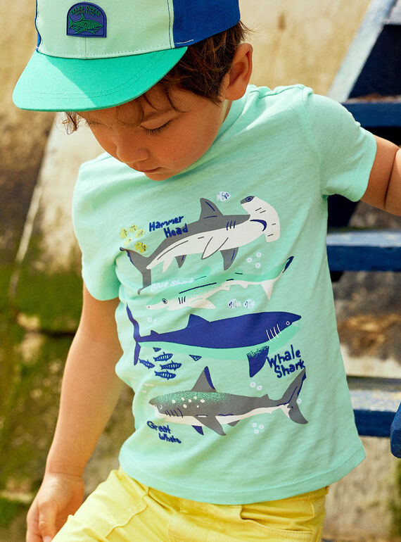 T-shirt turchese motivi squali bambino COTIFAGE / 22E3PGN1TMC203