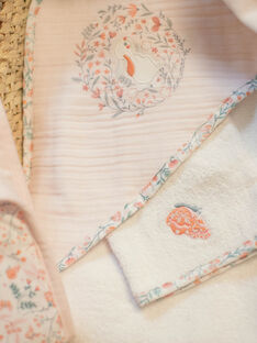 Asciugamano bianco e guanti con motivi fiori e coniglio nascita bambina CONSTANCE / 22E0AFC1POI000