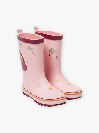 Stivali da pioggia rosa con motivi arcobaleno e fantasia bambina BIPIETTE / 21F10PF33D0C030