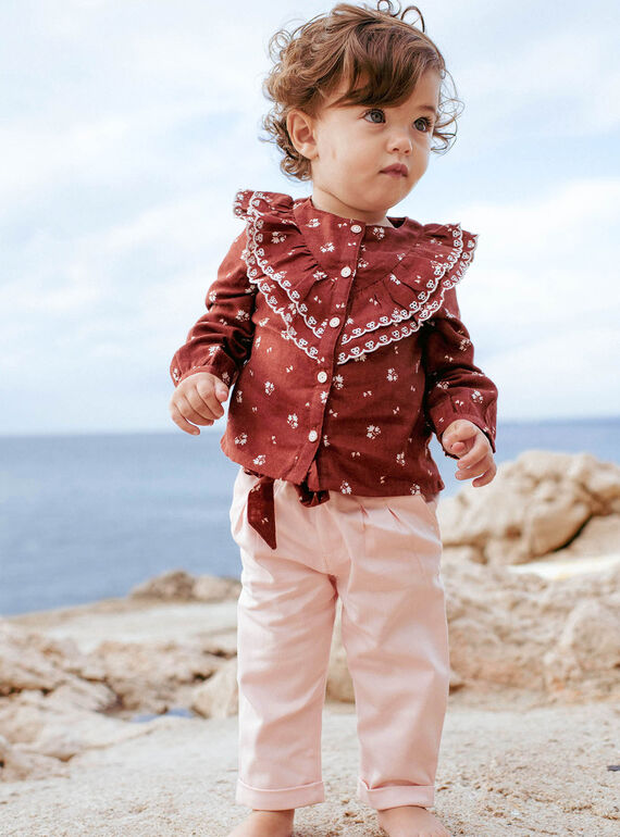 Pantaloni in twill nude e cintura con stampa a fiori neonata CABATA / 22E1BF71PAND319