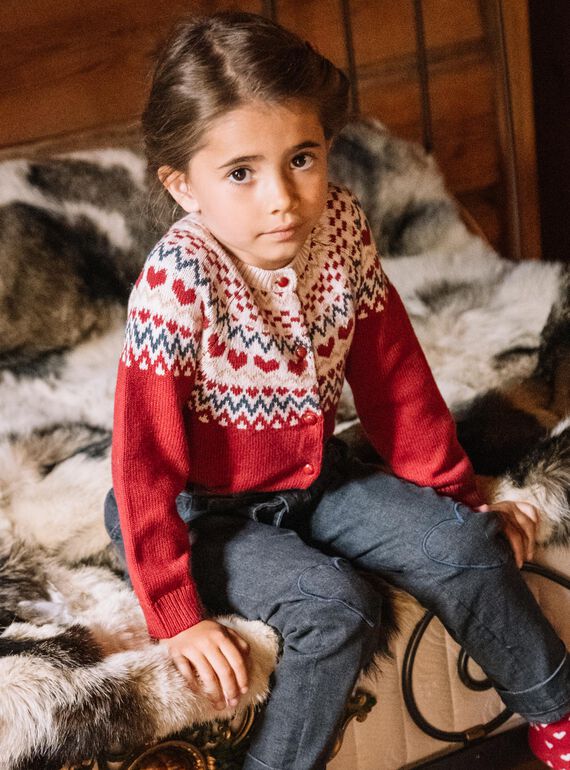 Cardigan rosso e beige in misto lana DRIKERETTE / 22H2PFX2CARF526