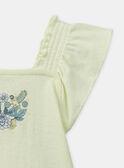 Maglietta a Coste Forate con Motivo Floreale e Uccelli Giallo pallido e blu KAUGENIE / 24E1BFR1TEE103