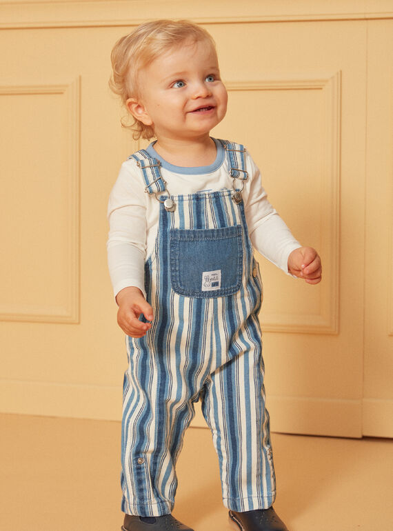 Salopette lunga un denim blu e bianco con stampa a righe LADEREK / 24H1BGJ1SALP274