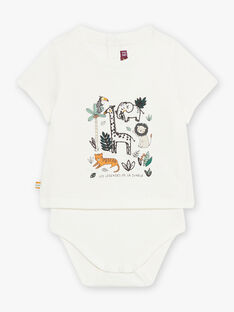 Body T-shirt ecrù e motivi animali e giungla neonato CAKILLIAN / 22E1BG91BOD001