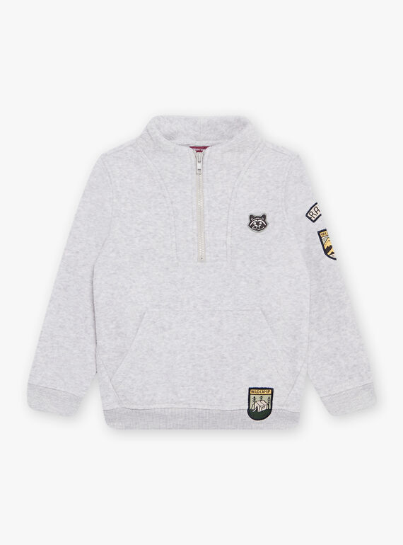 Maglia grigio melange con tasca a marsupio DEBADGEAGE / 22H3PGR1PUL943