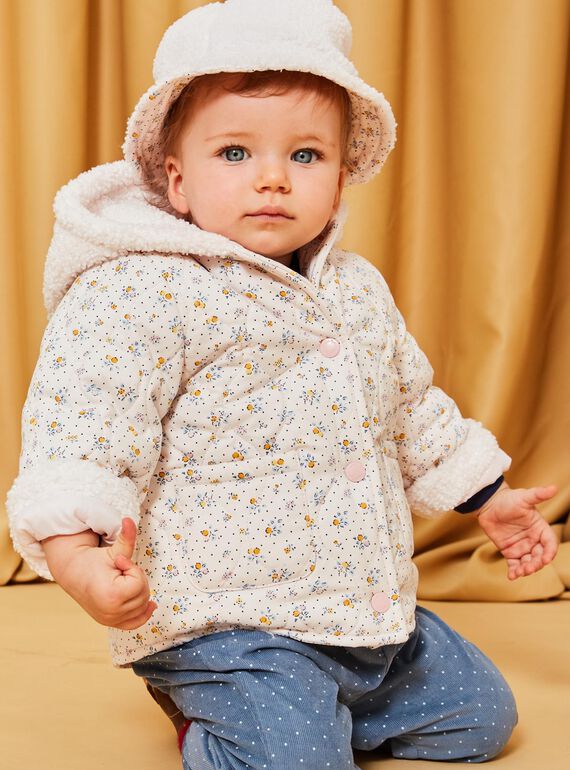 Cappotto con cappuccio con stampa fiori e pelliccia sintetica rosa chiaro DIPENNY / 22H1BFM1MAND319