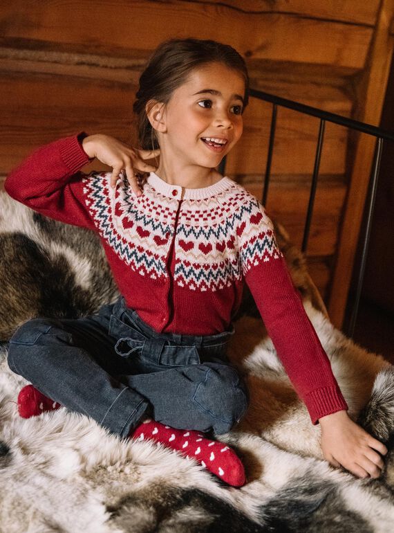Cardigan rosso e beige in misto lana DRIKERETTE / 22H2PFX2CARF526