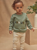 Set composto da maglia in tessuto felpato verde e leggings a costine color vaniglia KAGARETT / 24E1BGC1ENSG622