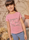 T-shirt rosa ricamata scritta a fiori fantasia bambina CETIETTE / 22E2PFB1TMC305