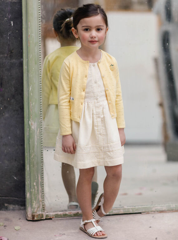 Abito giallo limone a righe bambina ZIRAYETTE / 21E2PFO2CHSB104